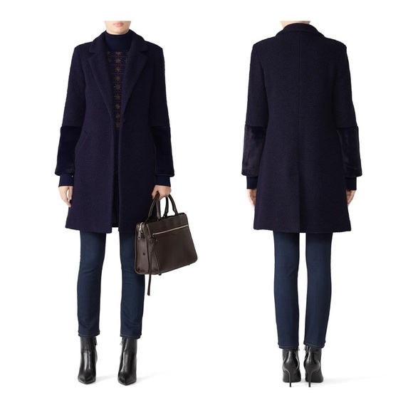 Anthropologie HUTCH Navy Elaina One Button Textured Mid Length Coat Size Large - Picture 1 of 16